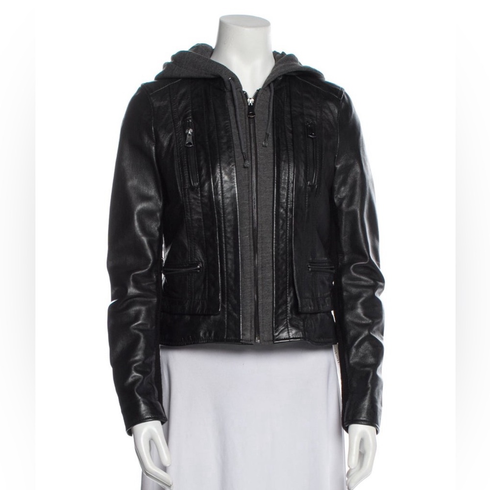 Marc New York by Andrew Marc Leather Biker Jacket with hood